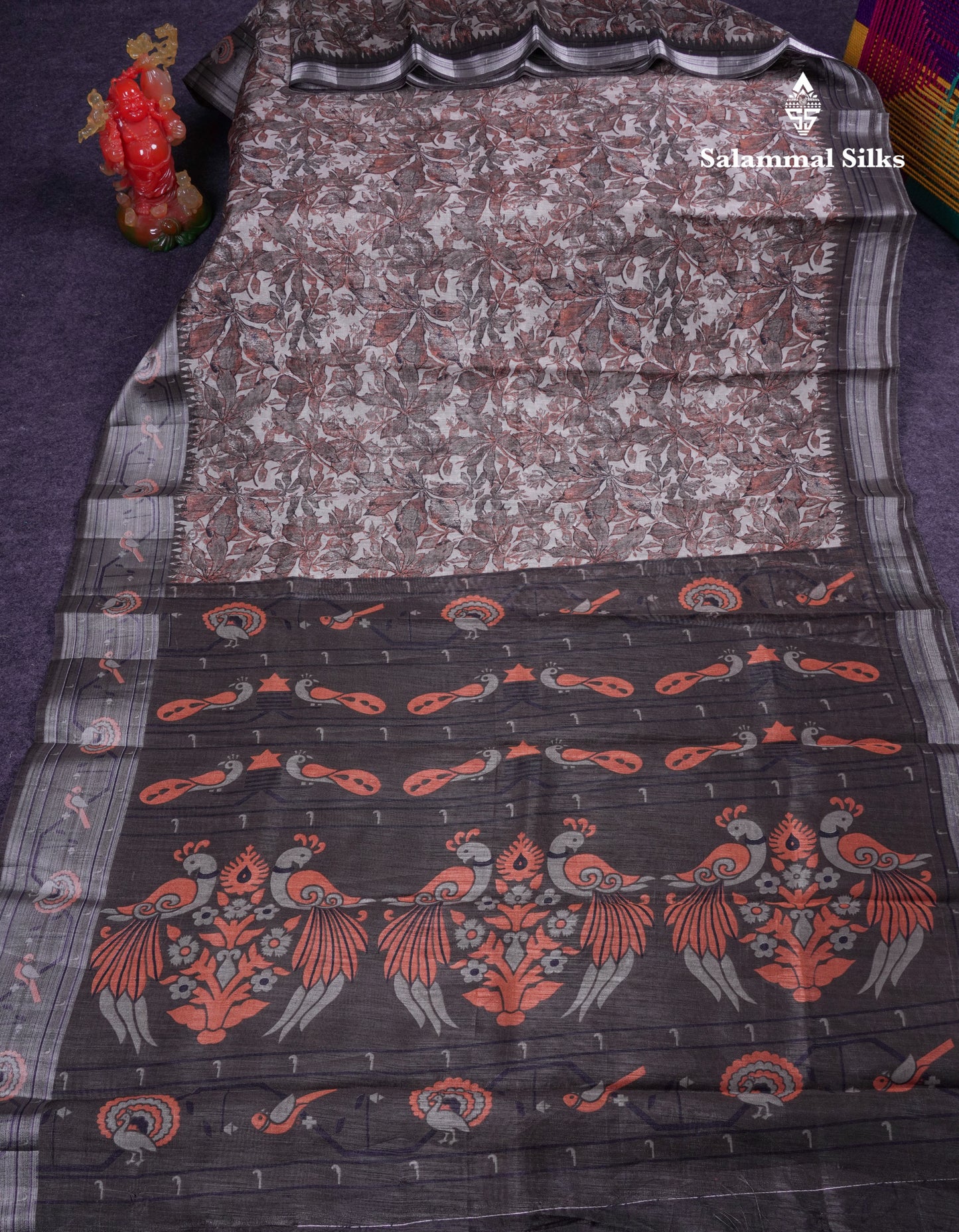Beautiful Grey White Mixed Cotton Saree With Contrast Dark Brown Fancy Tissue Borber