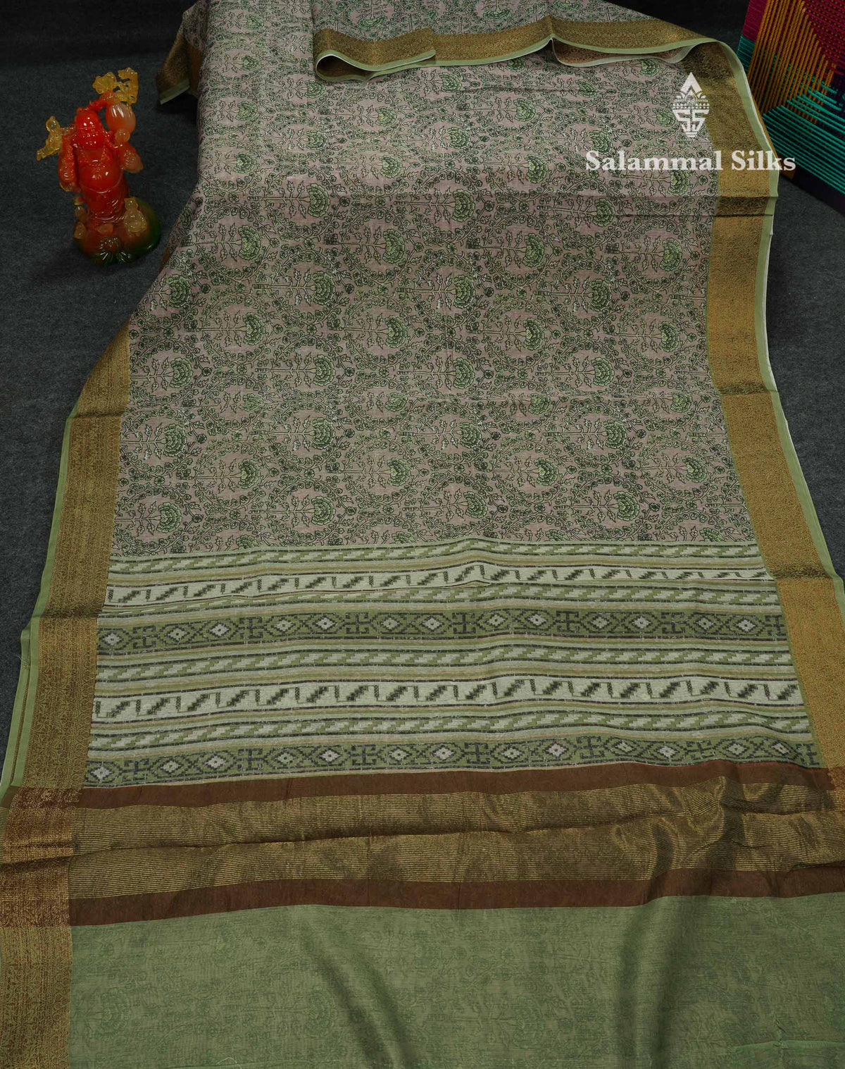 Light Maroon Colour Chanderi Mixed Cotton Saree With Contrast Elaichi Green Border
