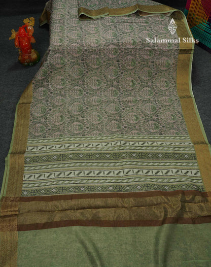 Light Maroon Colour Chanderi Mixed Cotton Saree With Contrast Elaichi Green Border