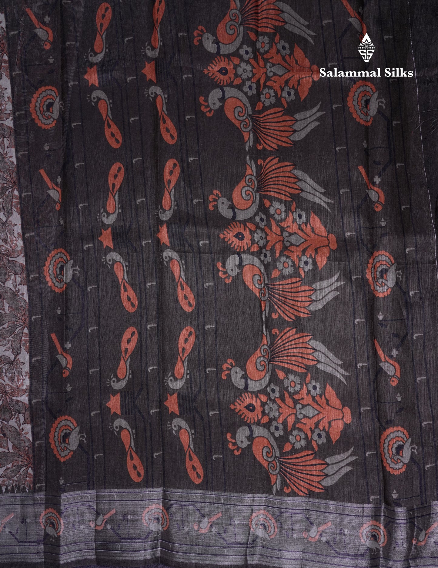 Beautiful Grey White Mixed Cotton Saree With Contrast Dark Brown Fancy Tissue Borber