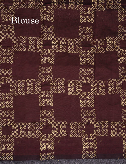 Beautiful Beige Printed South Cotton Saree With Contrast Brown Blouse