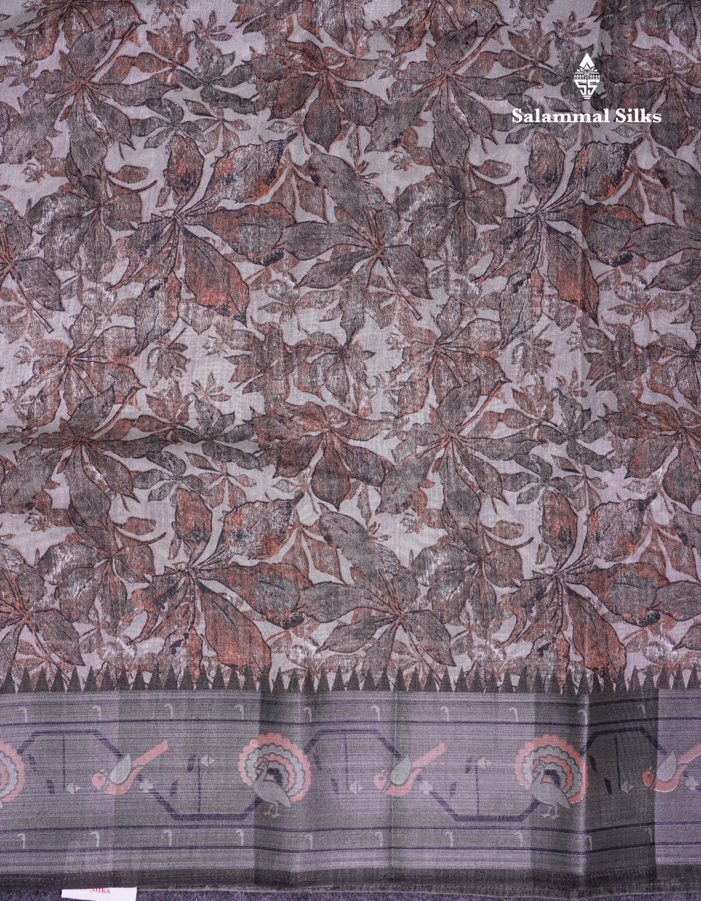 Beautiful Grey White Mixed Cotton Saree With Contrast Dark Brown Fancy Tissue Borber