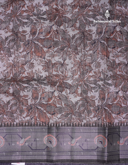 Beautiful Grey White Mixed Cotton Saree With Contrast Dark Brown Fancy Tissue Borber