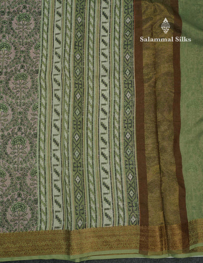 Light Maroon Colour Chanderi Mixed Cotton Saree With Contrast Elaichi Green Border