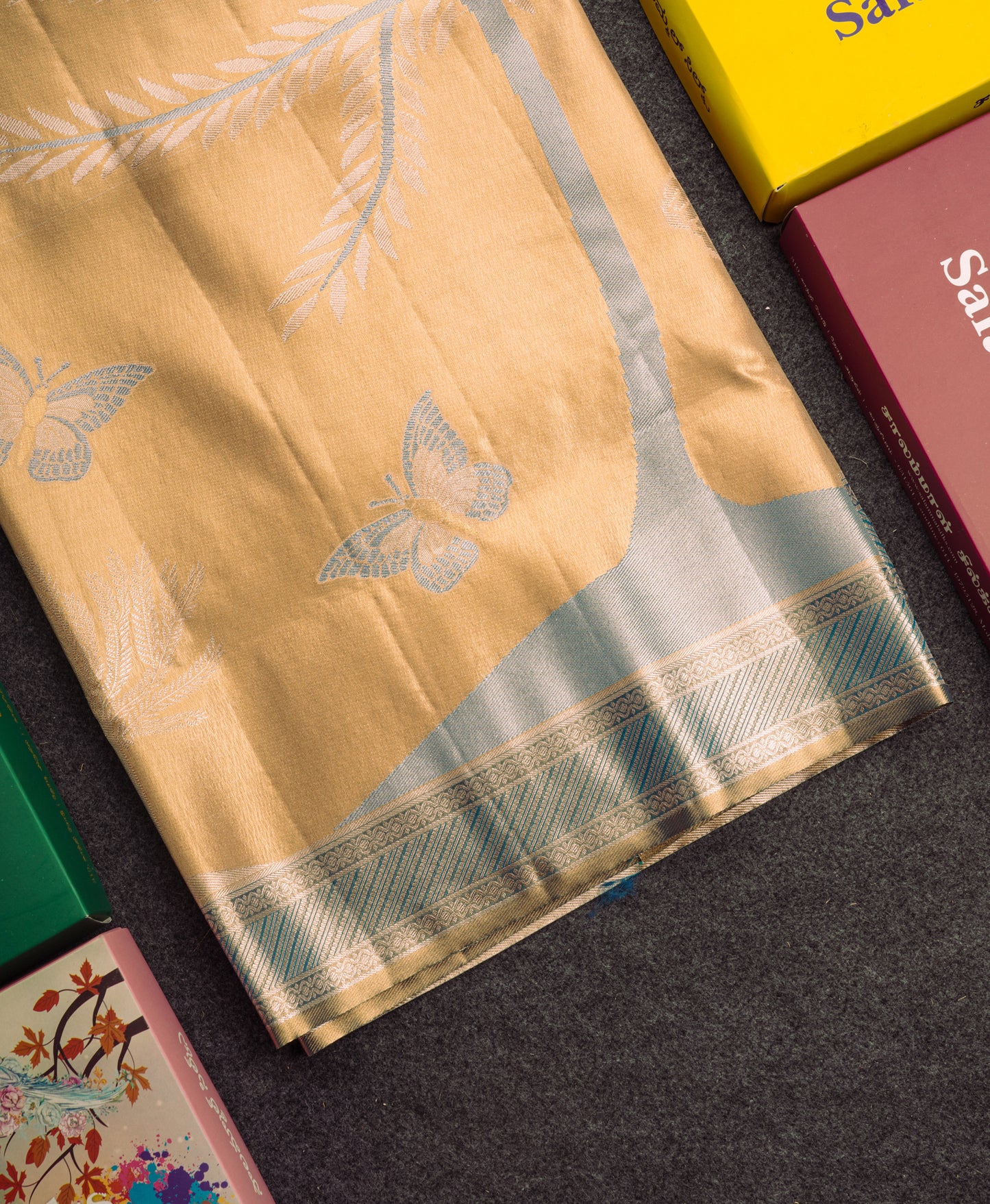 Gold Bridal Semi Silk Saree With Contrast Pista Green Blouse