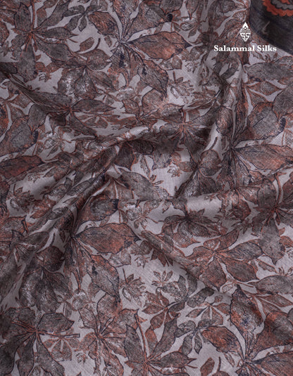 Beautiful Grey White Mixed Cotton Saree With Contrast Dark Brown Fancy Tissue Borber