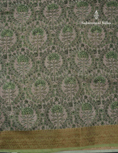 Light Maroon Colour Chanderi Mixed Cotton Saree With Contrast Elaichi Green Border