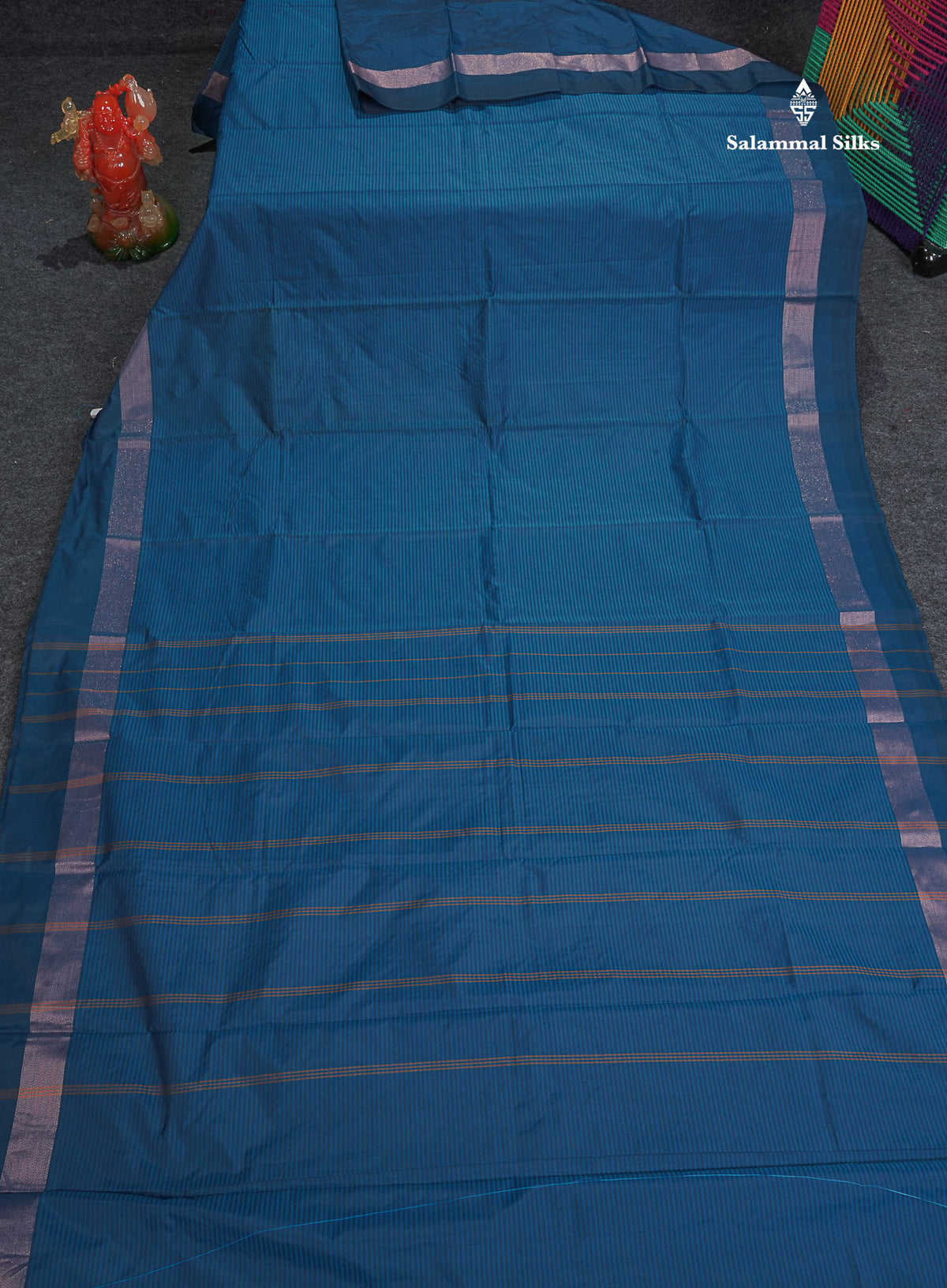Semi Silk Saree - Peacock Blue Colour Body With Zari Border