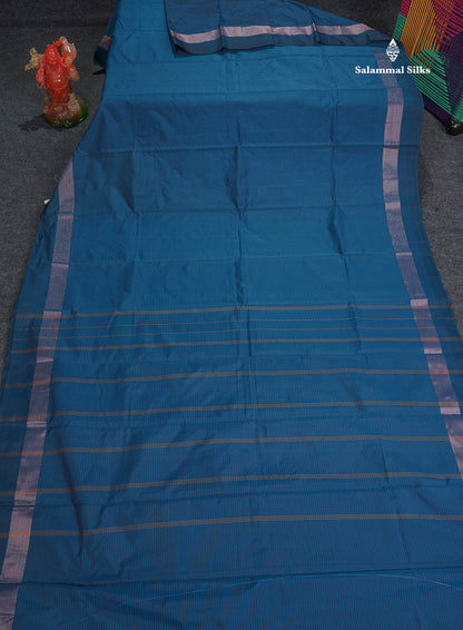 Semi Silk Saree - Peacock Blue Colour Body With Zari Border