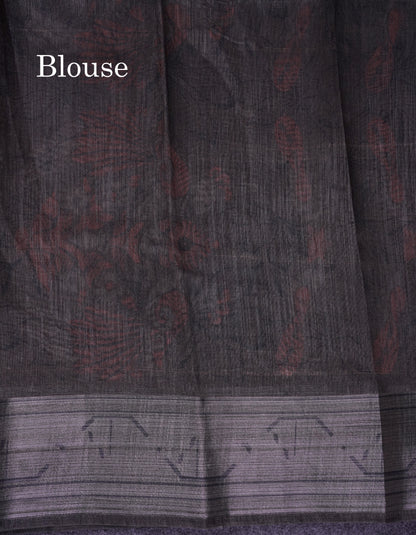 Beautiful Grey White Mixed Cotton Saree With Contrast Dark Brown Fancy Tissue Borber