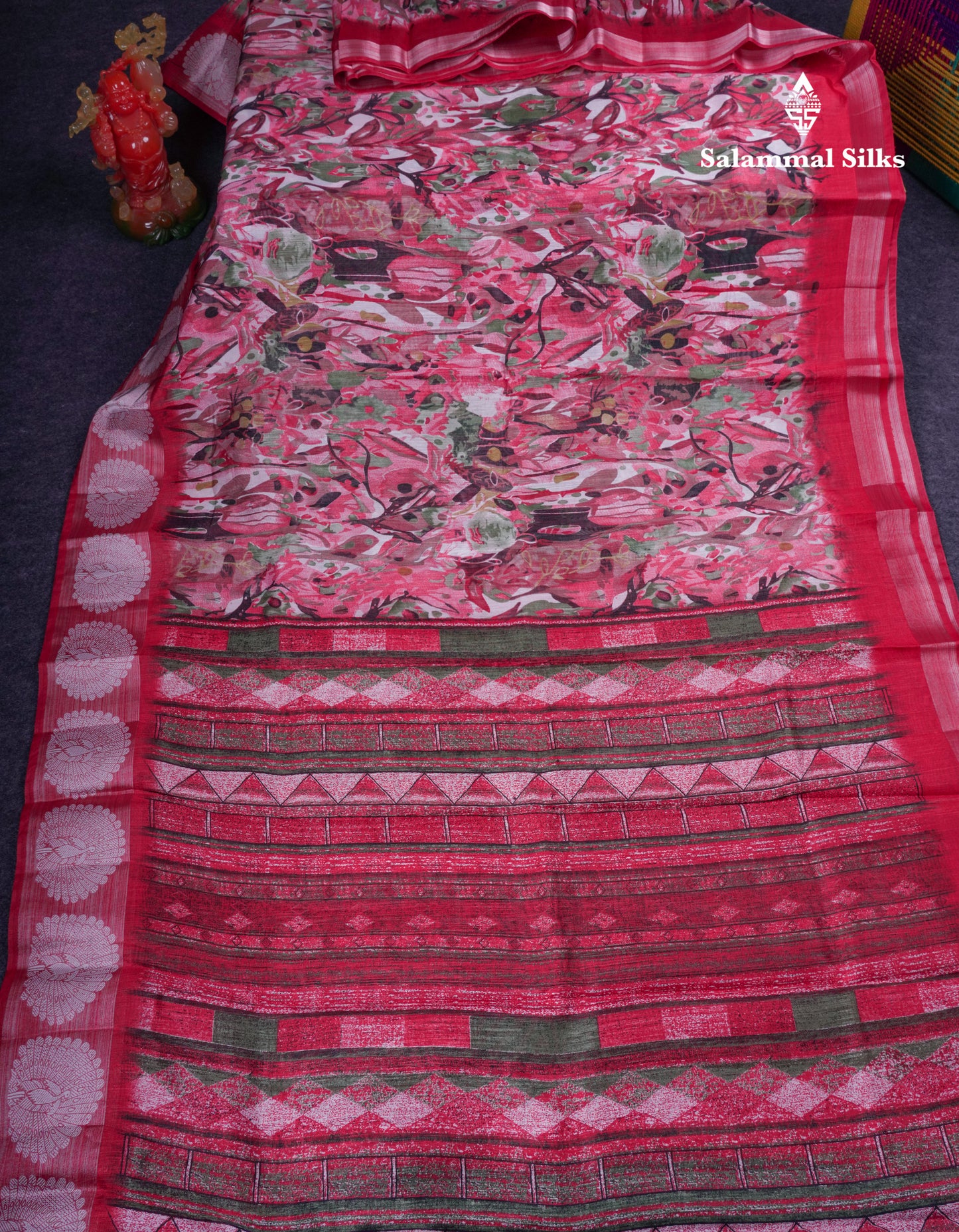 Beautiful Multicolour Mixed Cotton Saree With Contrast Army Green Fancy Tissue Border