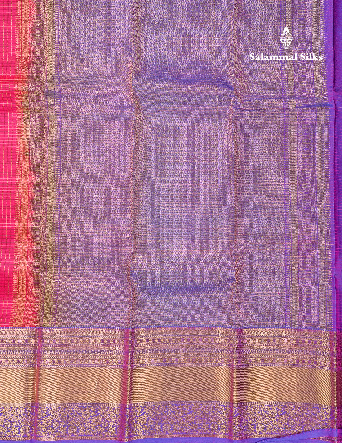 Beautiful Dual Tone Pink Zari Small Checks With Butta Pure Kanjivaram Silk Saree With Contrast Violet Traditional Evening Morning Border
