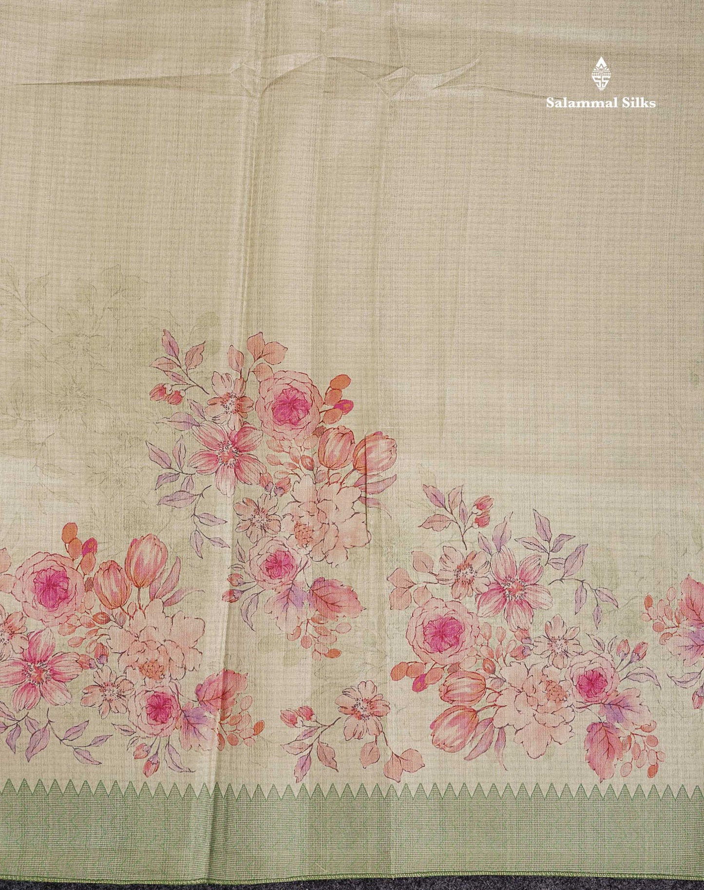 Semi Tussar Saree - Light Pista Green Plain Along With Floral Design & Contrast Light Green Border