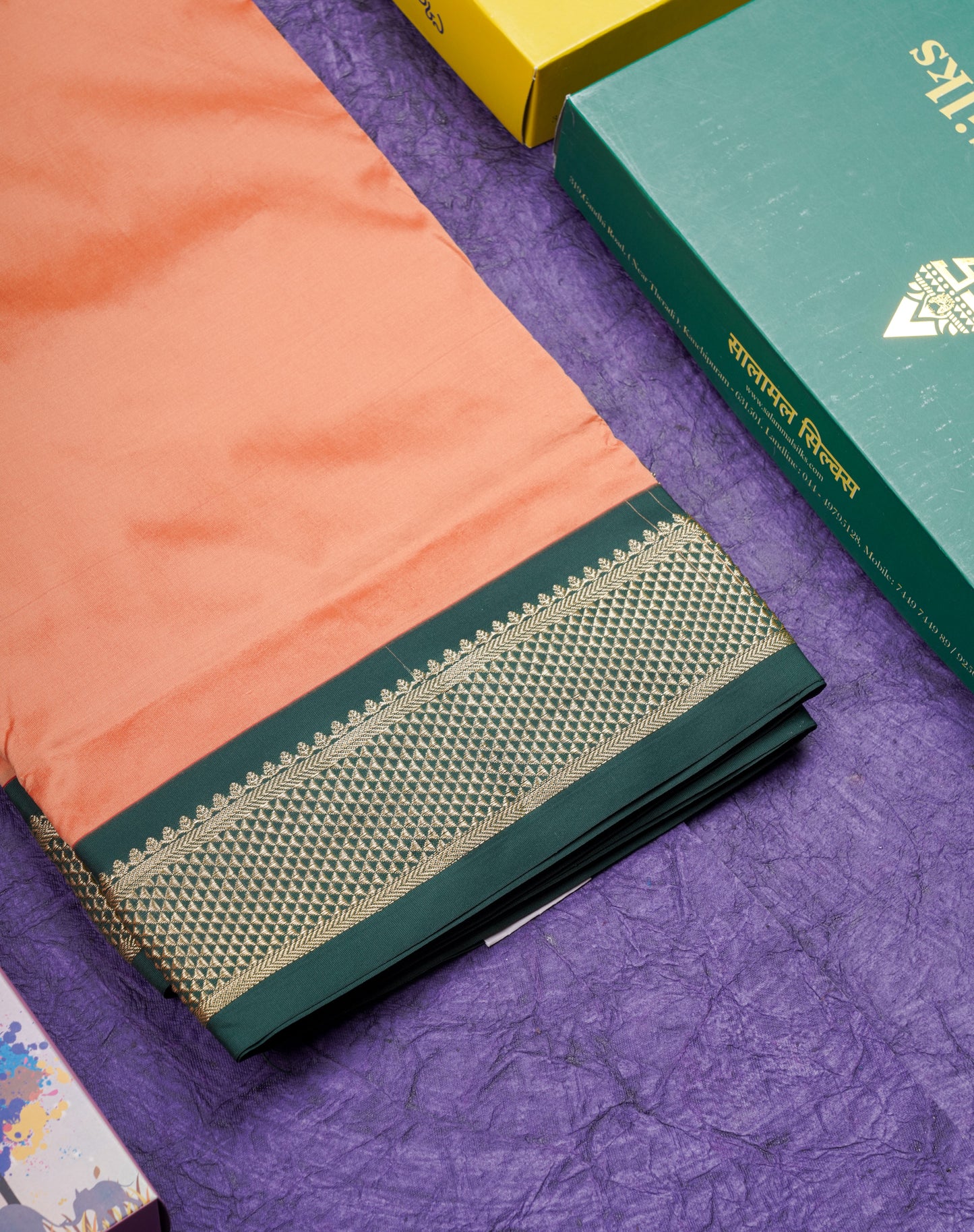 9.5 Yards Semi Silk Saree Pink with Contrast Bottle Green Border
