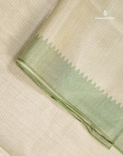 Semi Tussar Saree - Light Pista Green Plain Along With Floral Design & Contrast Light Green Border