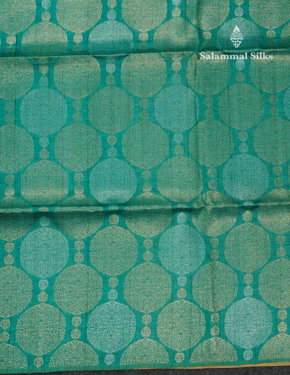 Beautiful Sapphire Green Semi Tussar Fancy Saree With Contrast Mustard Yellow Blouse