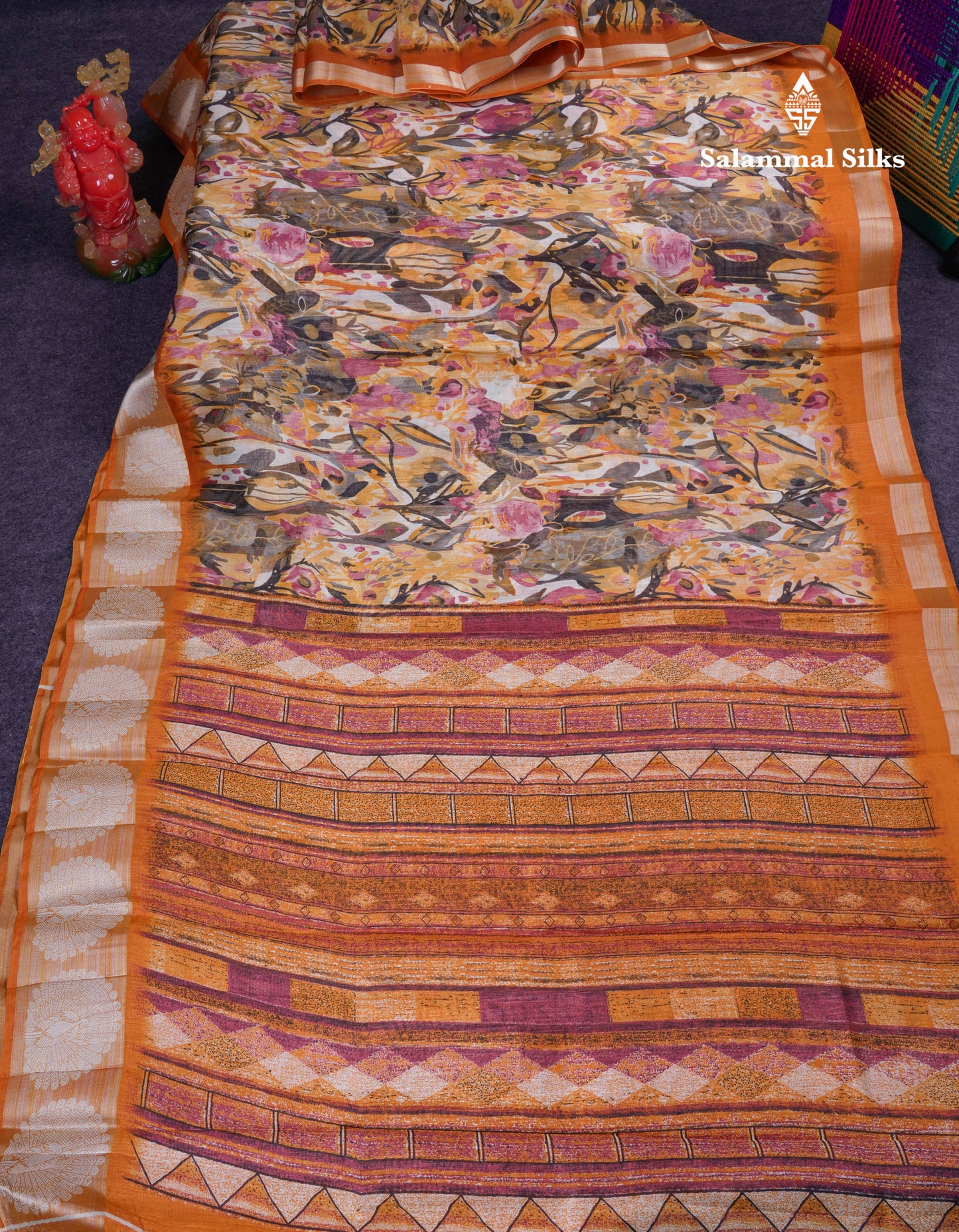 Beautiful Multicolour Mixed Cotton Saree With Contrast Army Green Fancy Tissue Border