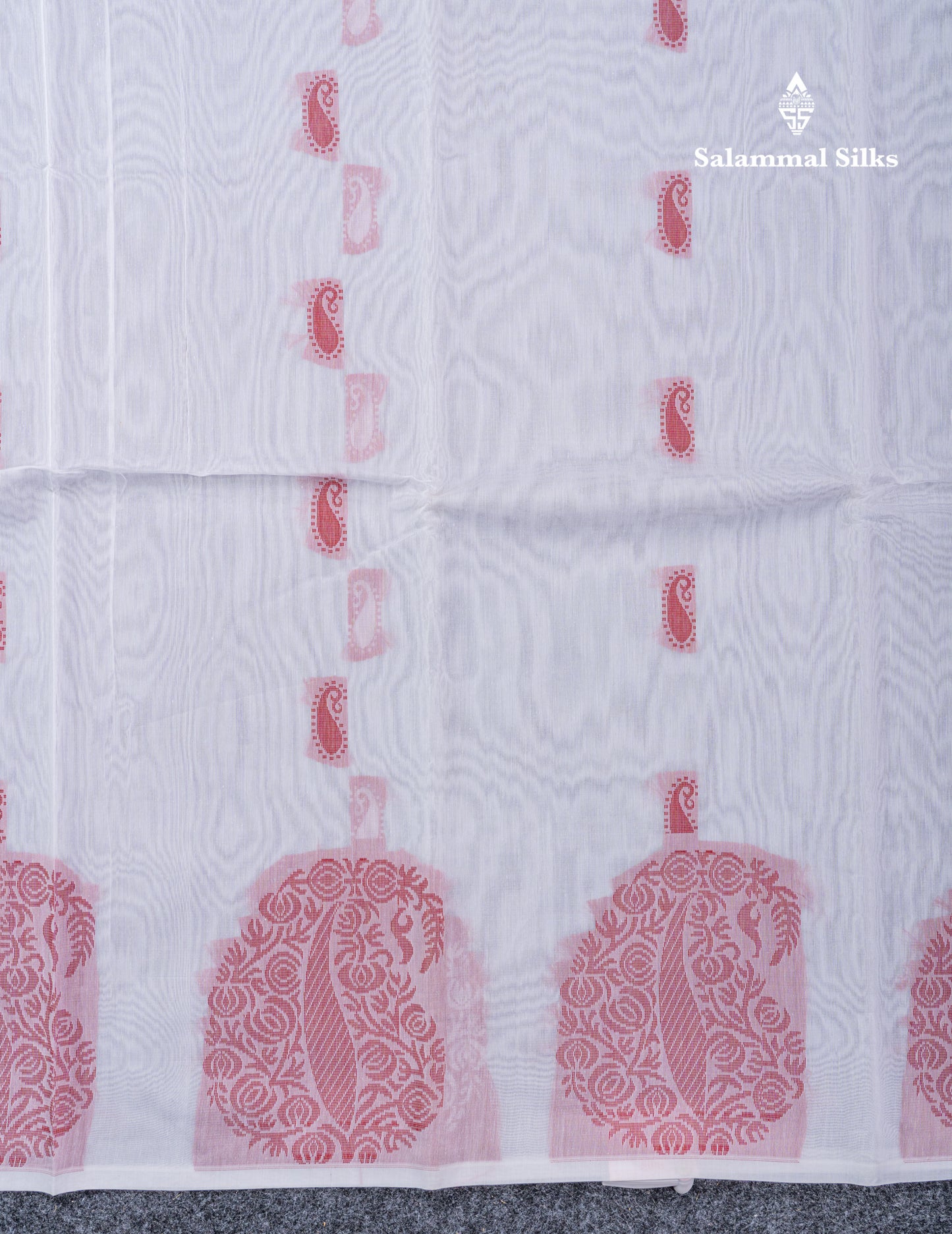 White Kota Cotton Saree Maroon Thread Butta With Self Blouse