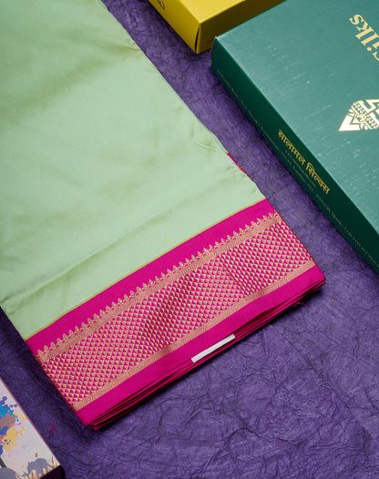 11 Yards Semi Silk Saree Royal Blue with Contrast Pink Border