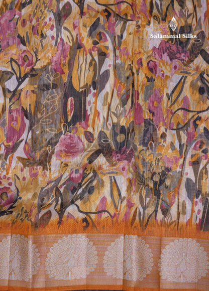 Beautiful Multicolour Mixed Cotton Saree With Contrast Army Green Fancy Tissue Border
