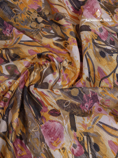 Beautiful Multicolour Mixed Cotton Saree With Contrast Army Green Fancy Tissue Border