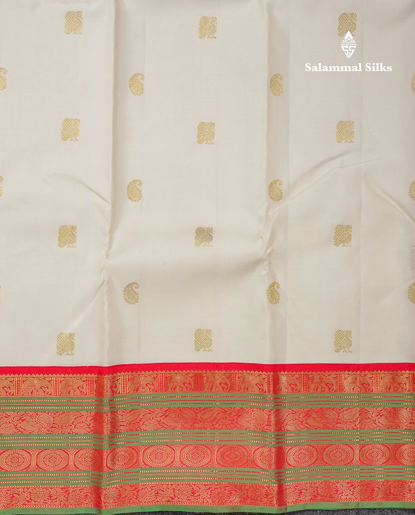 Beautiful Korvai White Pure Kanjivaram Silk Saree With Contrast Red Traditional Border