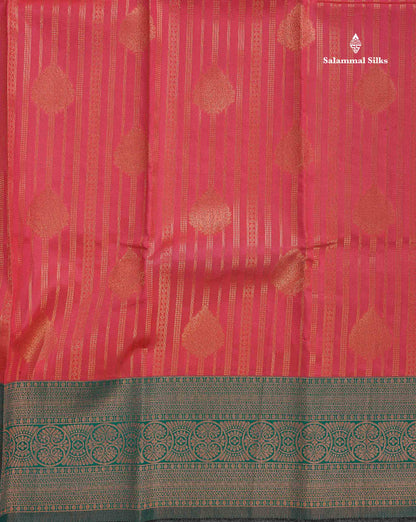 Semi Silk Saree - Peach Colour Body With Contrast Teal Green Evening Morning Border