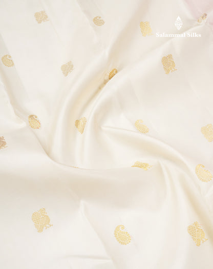 Beautiful Korvai White Pure Kanjivaram Silk Saree With Contrast Red Traditional Border