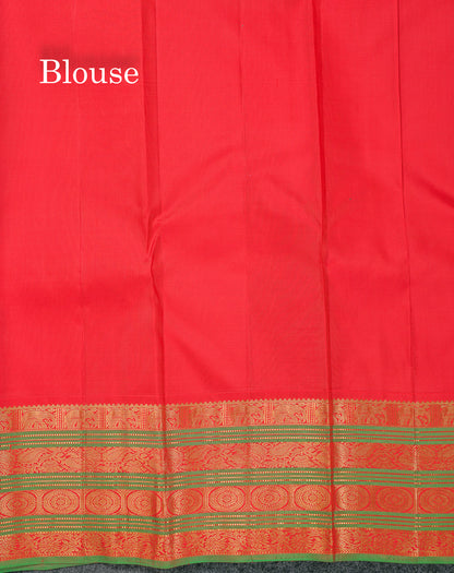 Beautiful Korvai White Pure Kanjivaram Silk Saree With Contrast Red Traditional Border