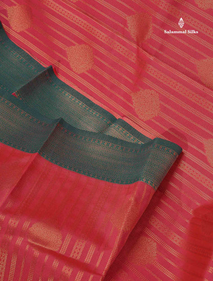 Semi Silk Saree - Peach Colour Body With Contrast Teal Green Evening Morning Border
