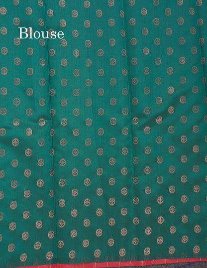 Semi Silk Saree - Peach Colour Body With Contrast Teal Green Evening Morning Border