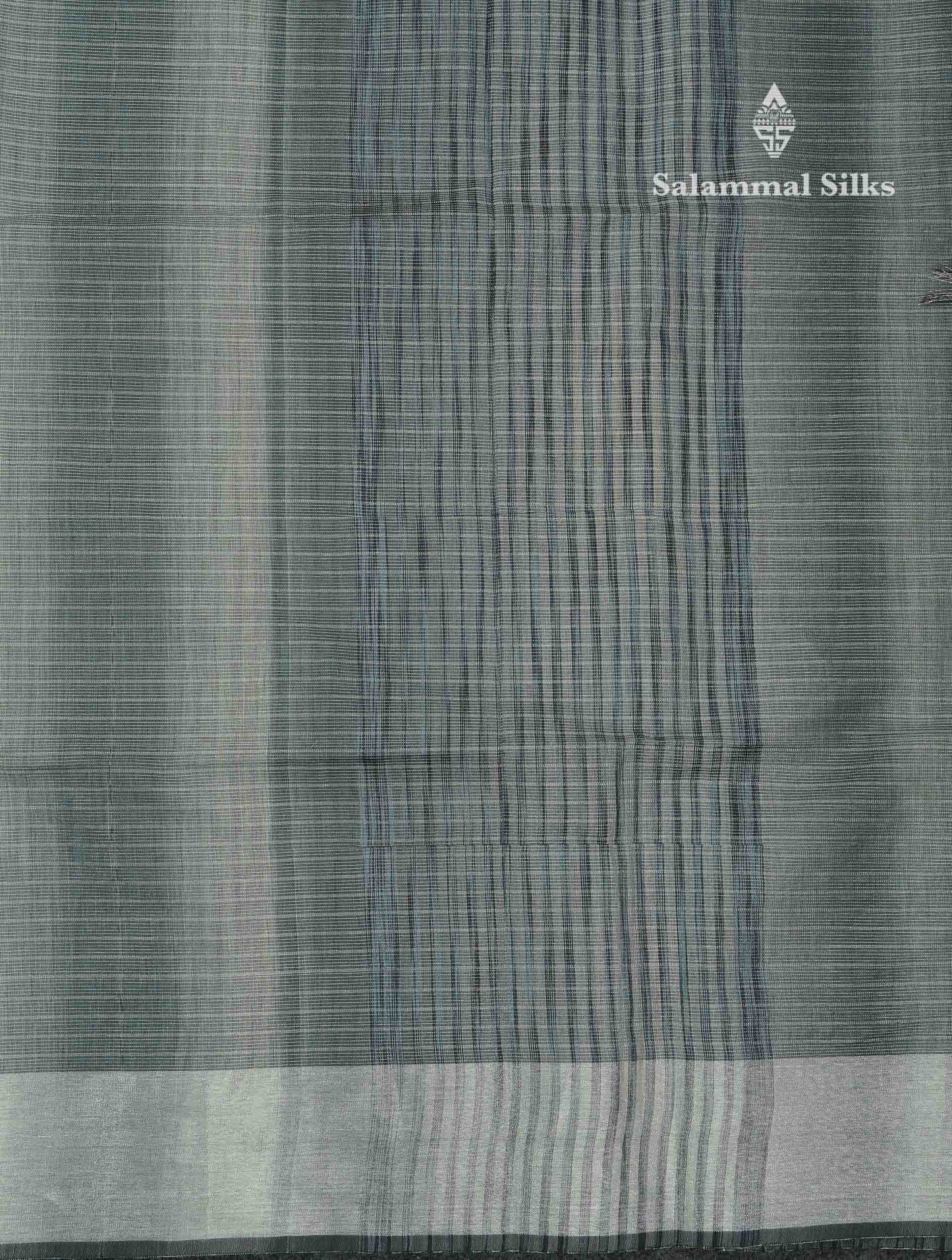 Beautiful Blueish Grey Linen Cotton Mix Saree With Fancy Tissue Border