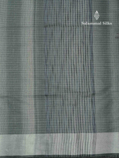Beautiful Blueish Grey Linen Cotton Mix Saree With Fancy Tissue Border