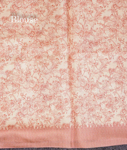 Semi Tussar Saree - Sandal Plain Along With Floral Design & Contrast Peach Border