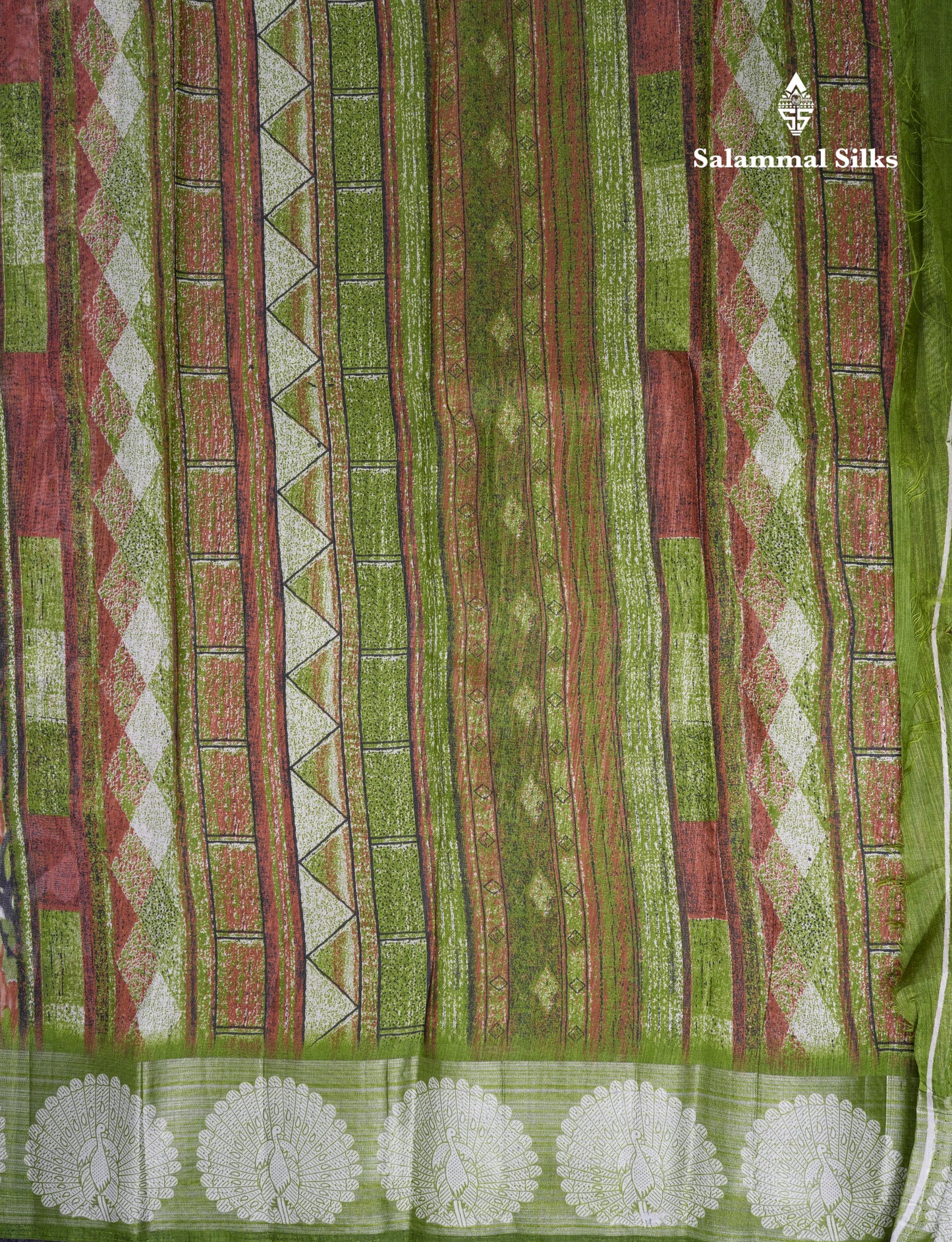 Beautiful Multicolour Mixed Cotton Saree With Contrast Army Green Fancy Tissue Border