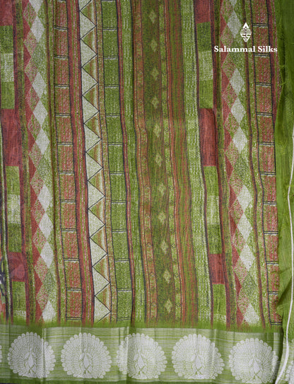 Beautiful Multicolour Mixed Cotton Saree With Contrast Army Green Fancy Tissue Border