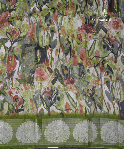 Beautiful Multicolour Mixed Cotton Saree With Contrast Army Green Fancy Tissue Border