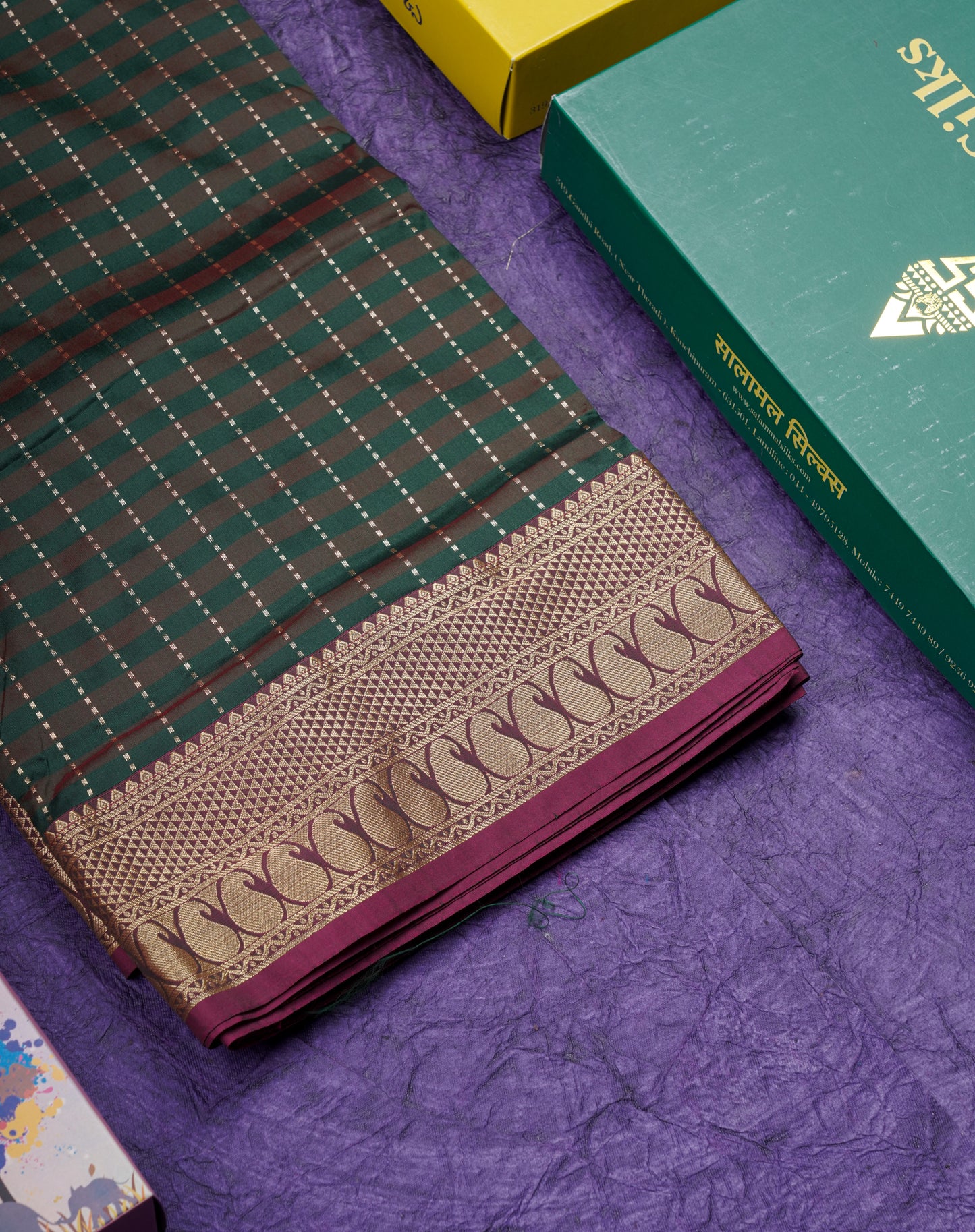 9 Yards Semi Silk Saree Blue & Violet with Purple Border