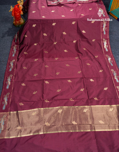 Dark Maroon Menakari Work Semi Soft Silk Saree With Fancy Border