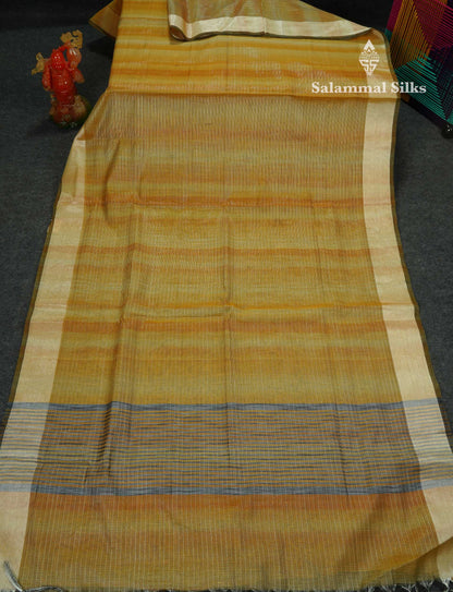 Beautiful Blueish Grey Linen Cotton Mix Saree With Fancy Tissue Border