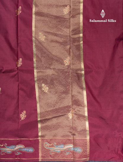 Dark Maroon Menakari Work Semi Soft Silk Saree With Fancy Border