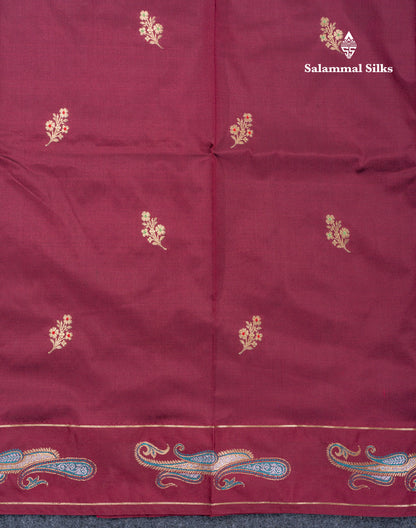 Dark Maroon Menakari Work Semi Soft Silk Saree With Fancy Border