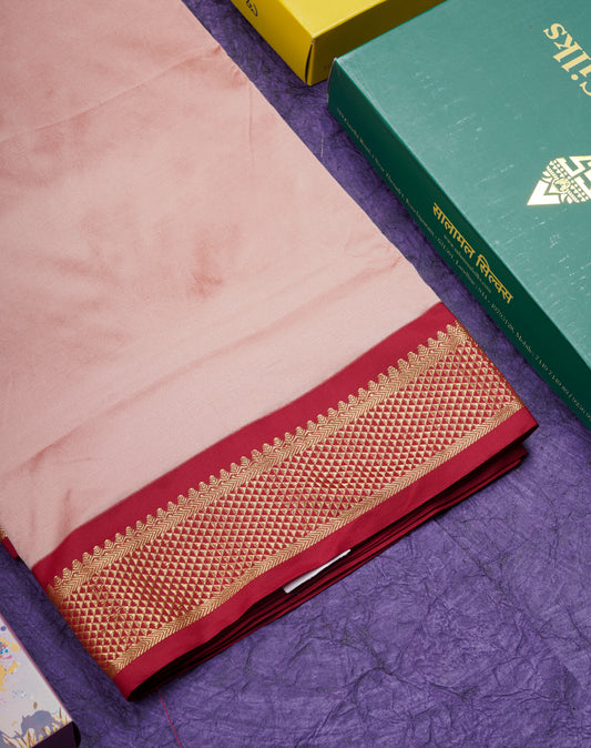 11 Yards Semi Silk Saree Onion Pink with Contrast Maroonish Red Border