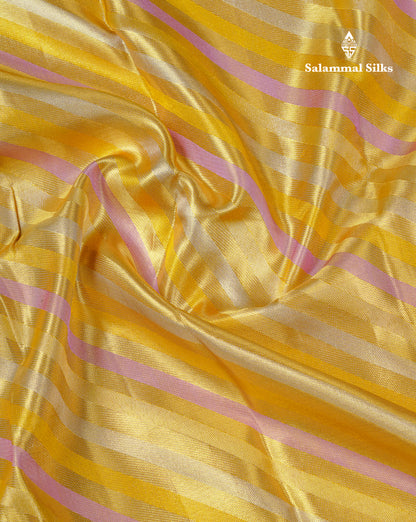 Beautiful Gold Tissue Pure Kanjivaram Silk Saree With Contrast Lavender Traditional Evening Morning Border