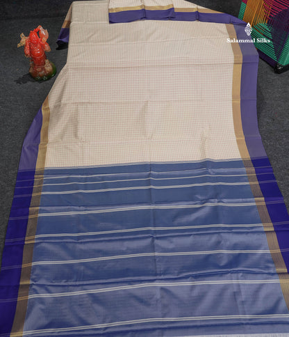 Semi Silk Saree - Half White Colour Body With Contrast Violet Border