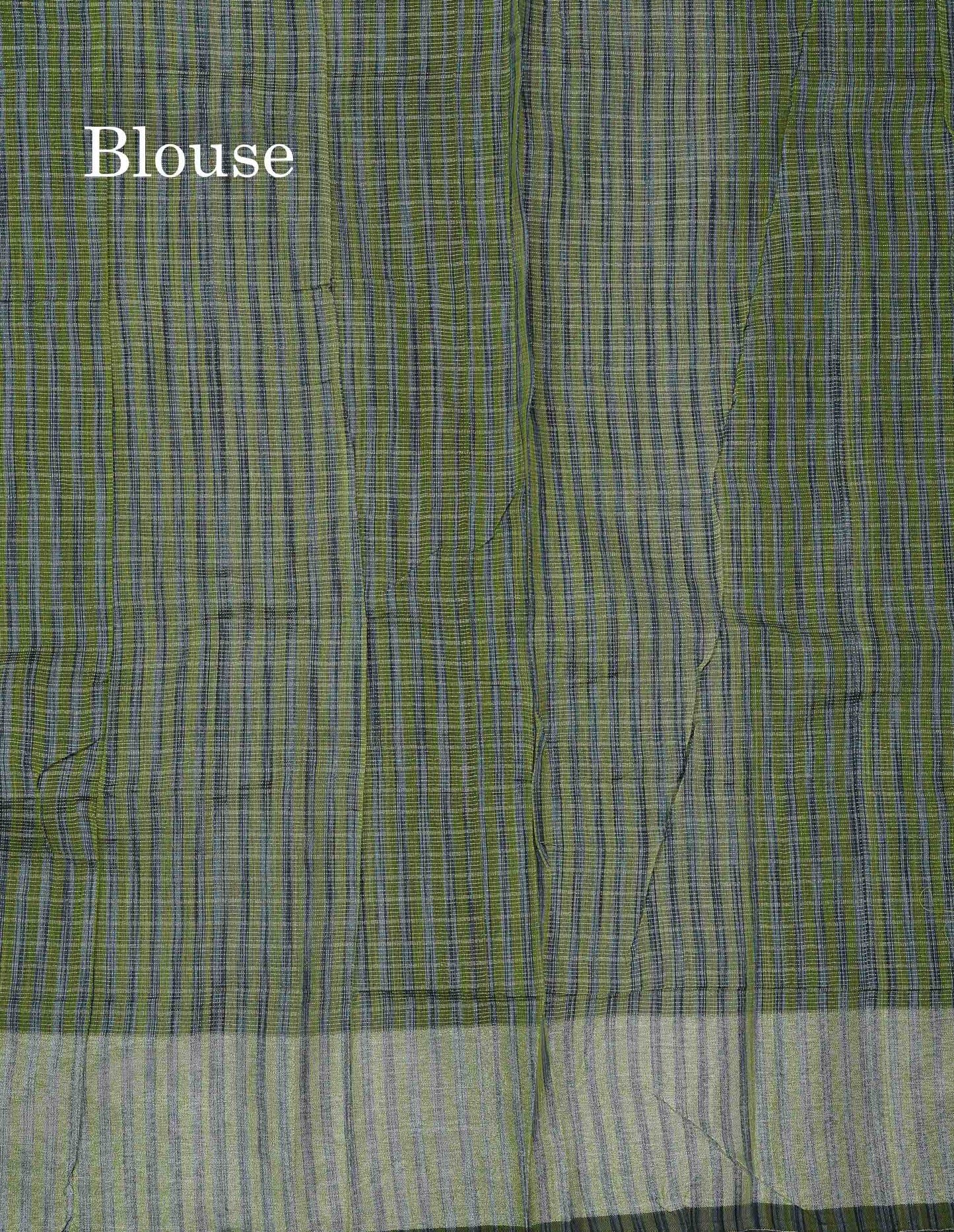 Beautiful Blueish Grey Linen Cotton Mix Saree With Fancy Tissue Border