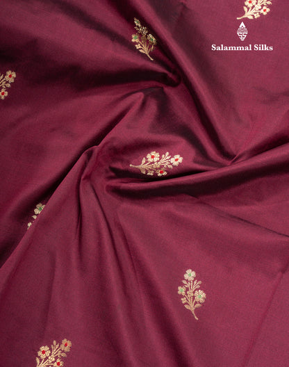 Dark Maroon Menakari Work Semi Soft Silk Saree With Fancy Border