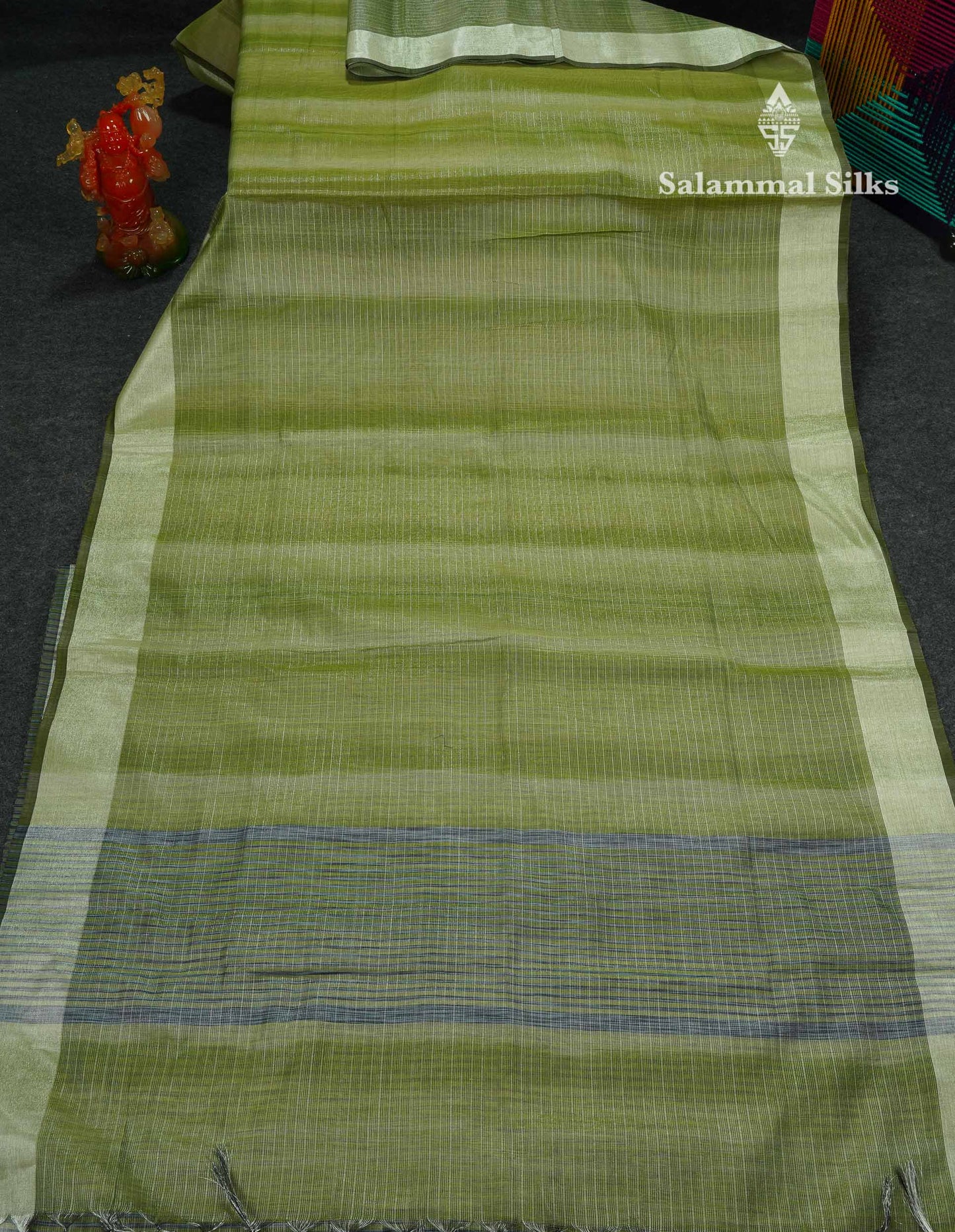 Beautiful Blueish Grey Linen Cotton Mix Saree With Fancy Tissue Border