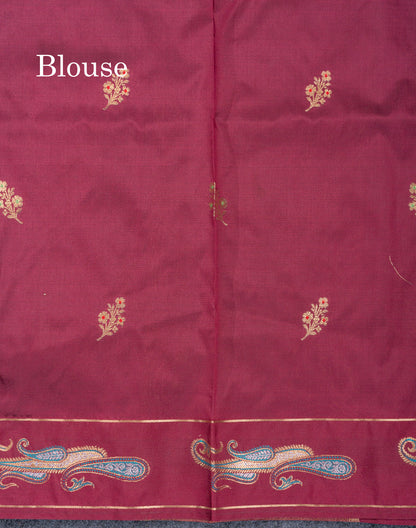 Dark Maroon Menakari Work Semi Soft Silk Saree With Fancy Border