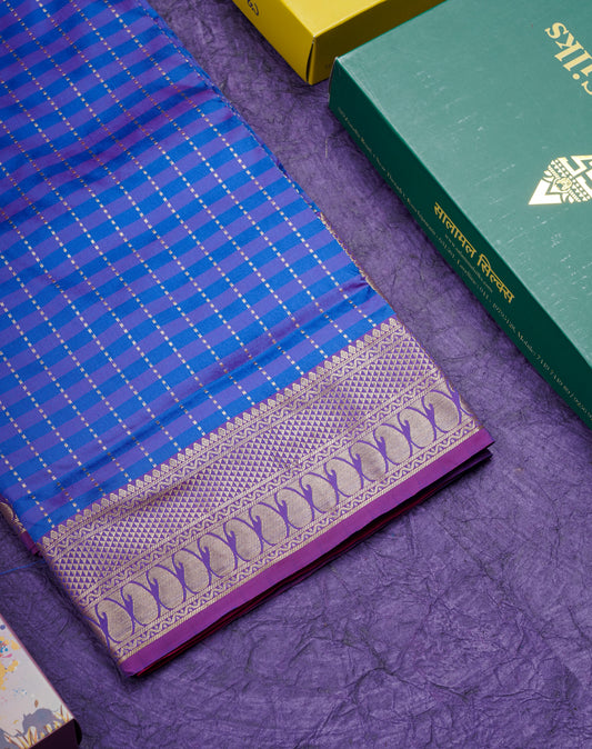 9 Yards Semi Silk Saree Blue & Violet with Purple Border